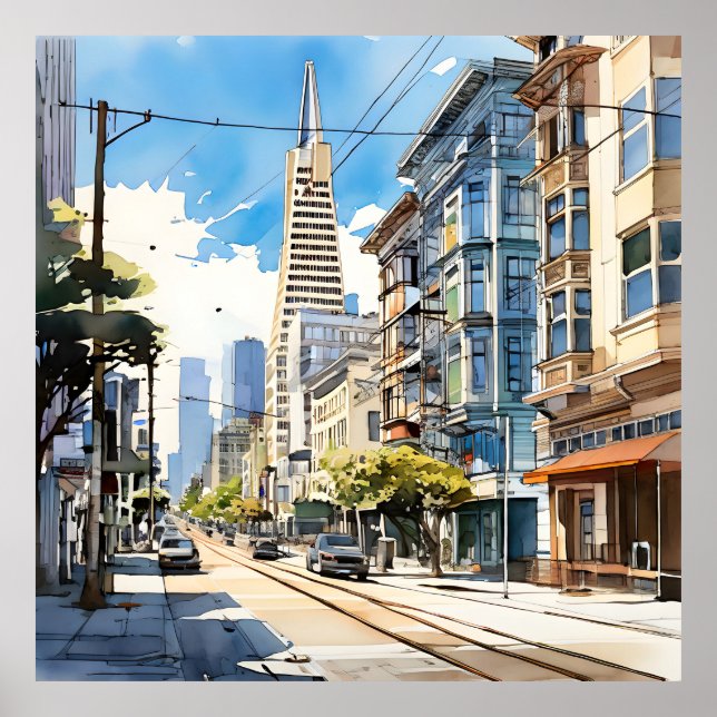 Beautiful pen and ink sketch of San Francisco Poster (Front)