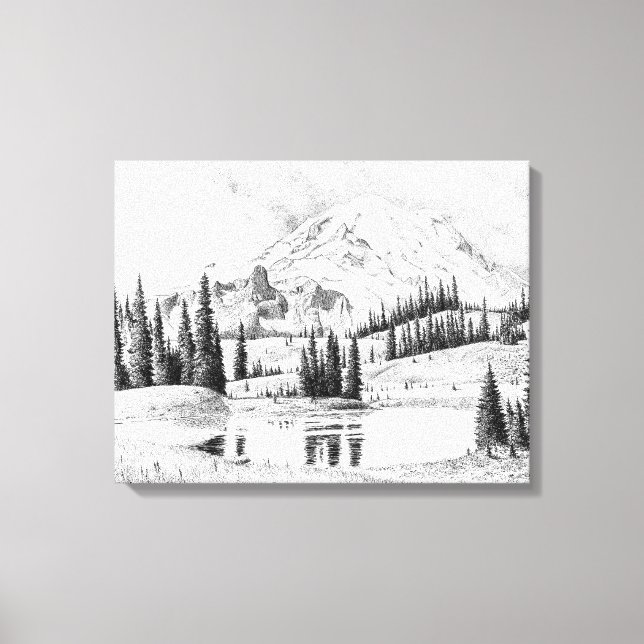Beautiful Pencil Drawing of Mount Rainier Canvas Print (Front)
