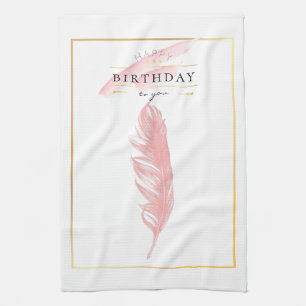 Beautiful Pencil Drawing Pink Feather Birthday Kitchen Towel