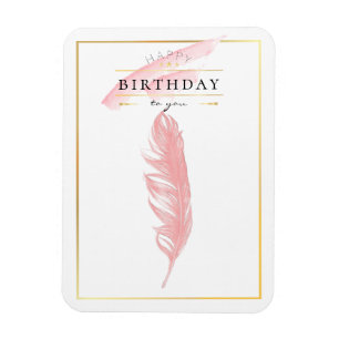 Beautiful Pencil Drawing Pink Feather Birthday Magnet