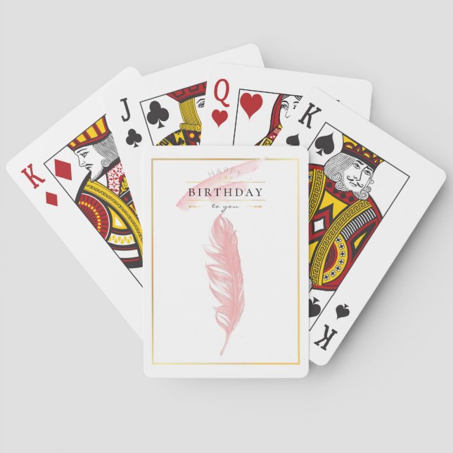 Beautiful Pencil Drawing Pink Feather Birthday Playing Cards (Back)
