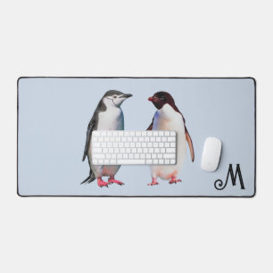 Beautiful Penguin Couple and Monogram Desk Mat