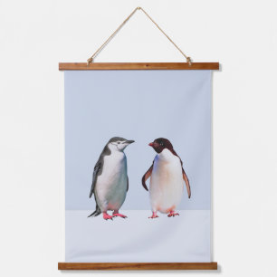 Beautiful Penguin Couple on Light Periwinkle Blue Hanging Tapestry