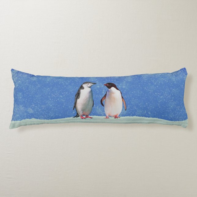 Beautiful Penguin Couple on Sky Blue Body Pillow (Front)