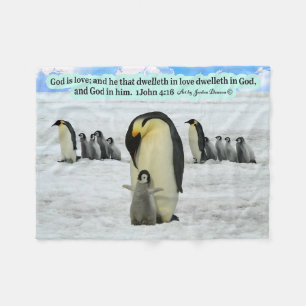 Beautiful Penguin Scripture 1 John 4:16 Fleece Blanket