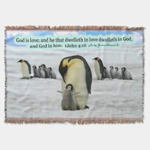 Beautiful Penguin Scripture 1 John 4:16 Throw Blanket