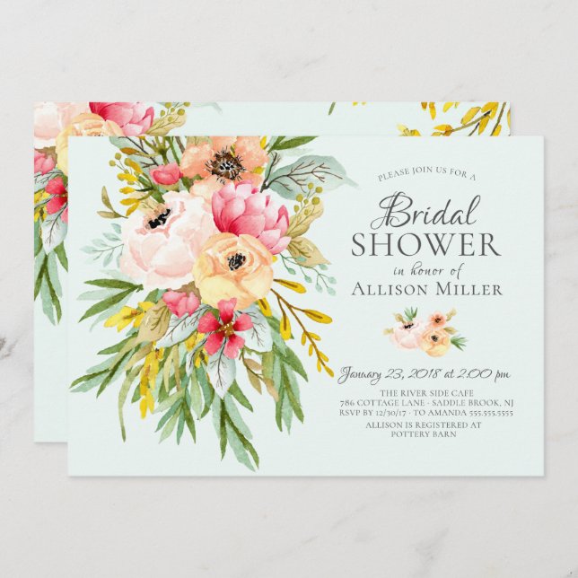 Beautiful Peonies Floral Bridal Shower Invitations (Front/Back)