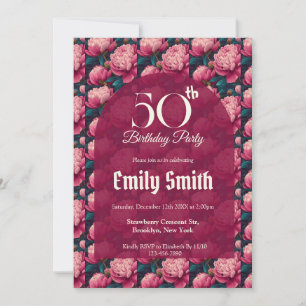 Beautiful Peonies Sparkle Birthday Event Invitation