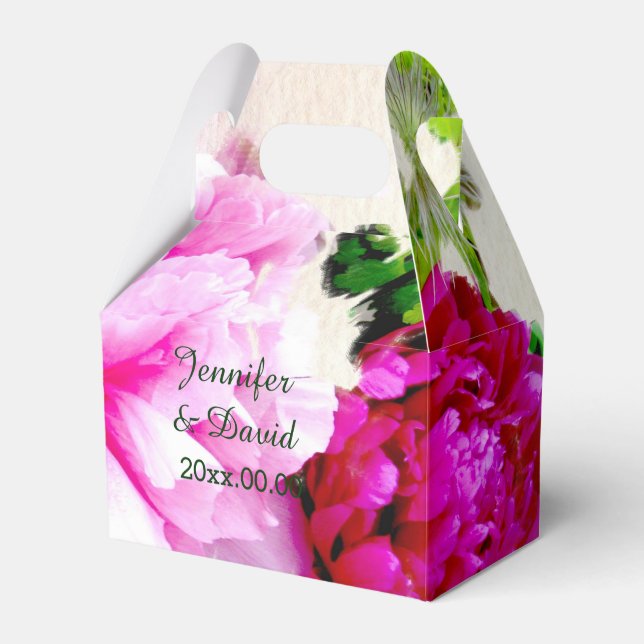 Beautiful Peonies Wedding Gable Favour Box (Front Side)