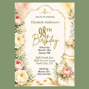 Beautiful Peony 98th Birthday Party Invitation