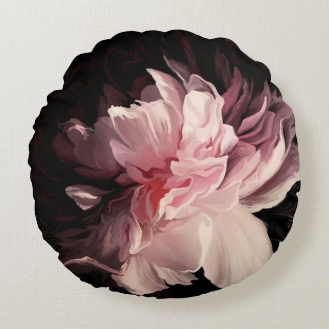 Beautiful peony flower round pillow (Front)