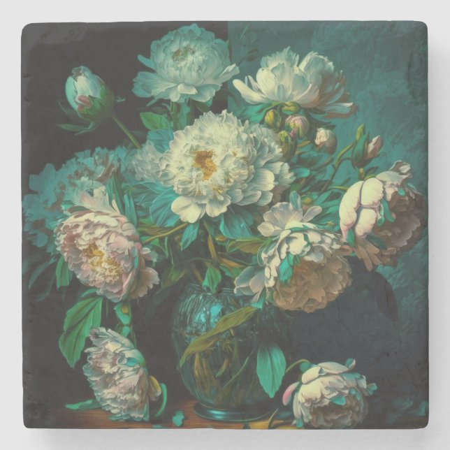 Beautiful Peony Flowers Beverage Coaster (Front)
