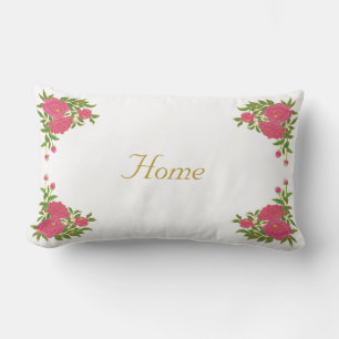 Beautiful peony flowers on white lumbar pillow