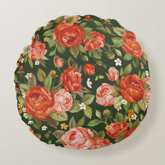 Beautiful peony flowers seamless pattern round pillow