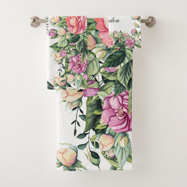 Beautiful Peony Flowers w/ Coloured Background Opt Bath Towel Set (Insitu)