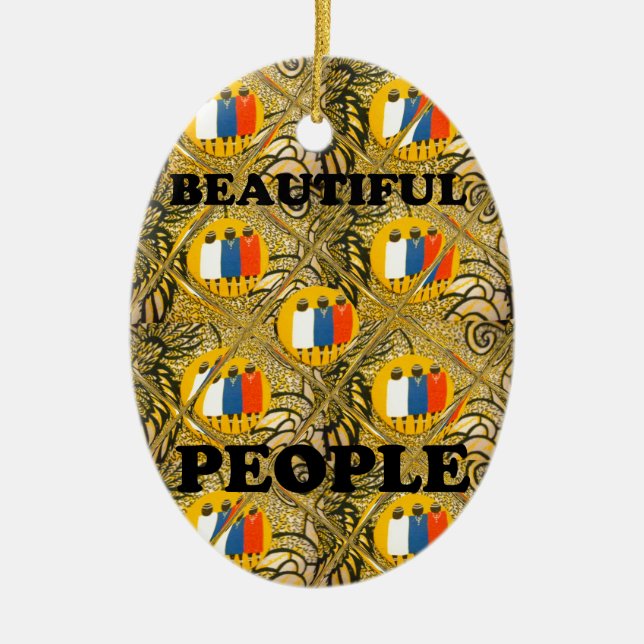 Beautiful People African Traditional Motif Colours Ceramic Ornament (Front)