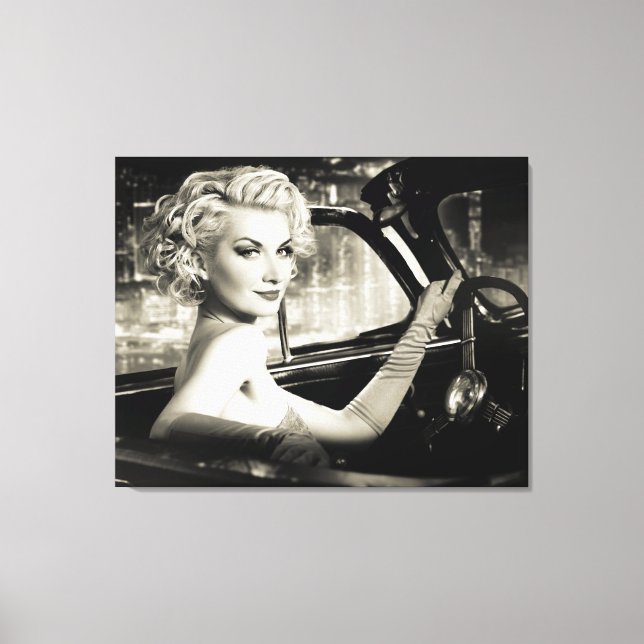 Beautiful People Retro Woman in Convertible Canvas Print (Front)