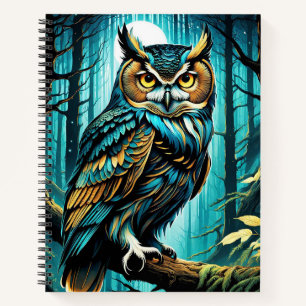 Beautiful Perched Owl with Trees and Full Moon Notebook