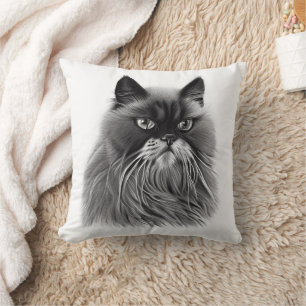 Beautiful Persian Cat in Black and White Throw Pillow