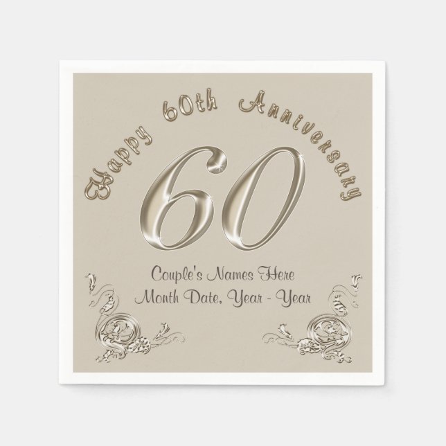 Beautiful Personalized 60th Anniversary Napkins (Front)