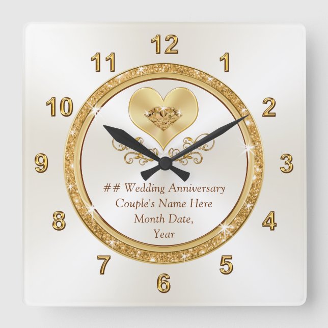 Beautiful Personalized Anniversary Gifts, ANY YEAR Square Wall Clock (Front)