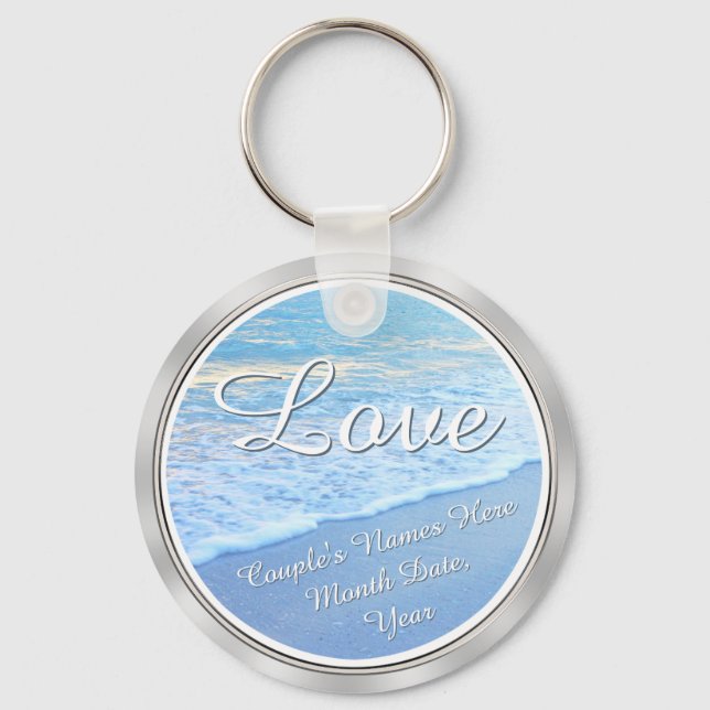Beautiful Personalized Beach Wedding Favours Keychain (Front)