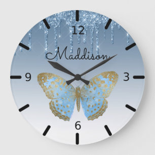 Beautiful Personalized Blue Butterfly Large Clock