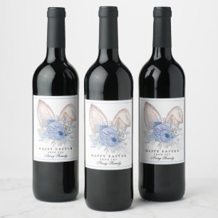Beautiful Personalized Bunny Ears Easter Wine Label