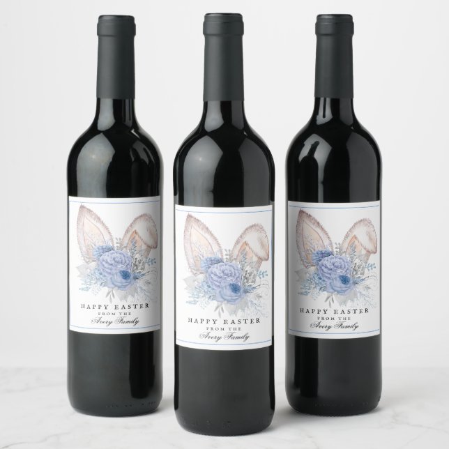 Beautiful Personalized Bunny Ears Easter Wine Label (Bottles)