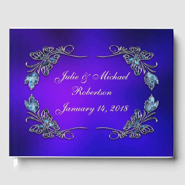 Beautiful Personalized Butterfly Faux Filigree Guest Book (Front)