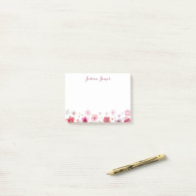 Beautiful Personalized Floral  4" x 3"  Post-it Notes (On Desk)