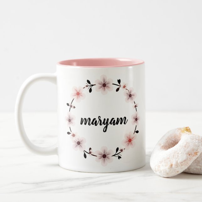 Beautiful Personalized Name Mug Custom Floral Gift (With Donut)