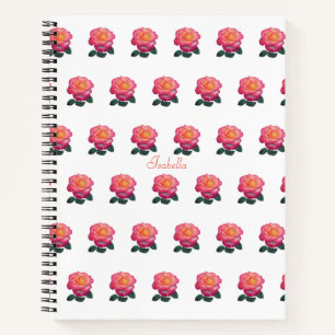 Beautiful Personalized Pink Rose Pattern on White Notebook