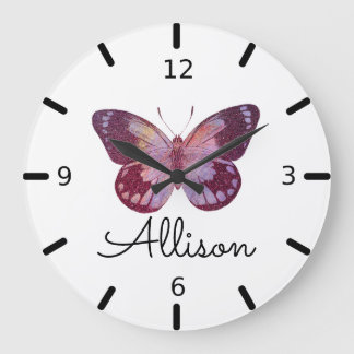 Beautiful Personalized Purple Butterfly Large Clock