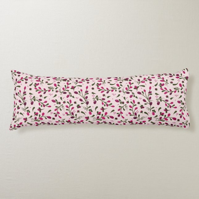 Beautiful Petite Pink Berries Branches Body Pillow (Front)