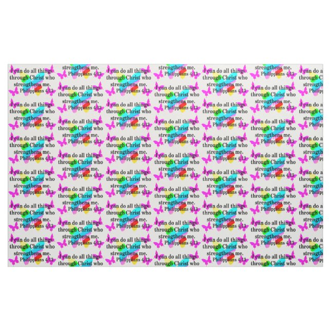 BEAUTIFUL PHILIPPIANS 4:13 BUTTERFLY FABRIC (Fat Quarter)