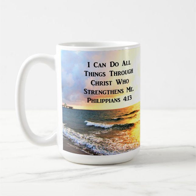 BEAUTIFUL PHILIPPIANS 4:13 SCRIPTURE PHOTO COFFEE MUG (Left)