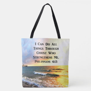 BEAUTIFUL PHILIPPIANS 4:13 SCRIPTURE PHOTO TOTE BAG