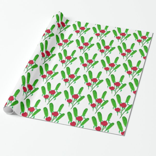Beautiful Pickle Bouquet with Roses Thunder_Cove Wrapping Paper (Unrolled)