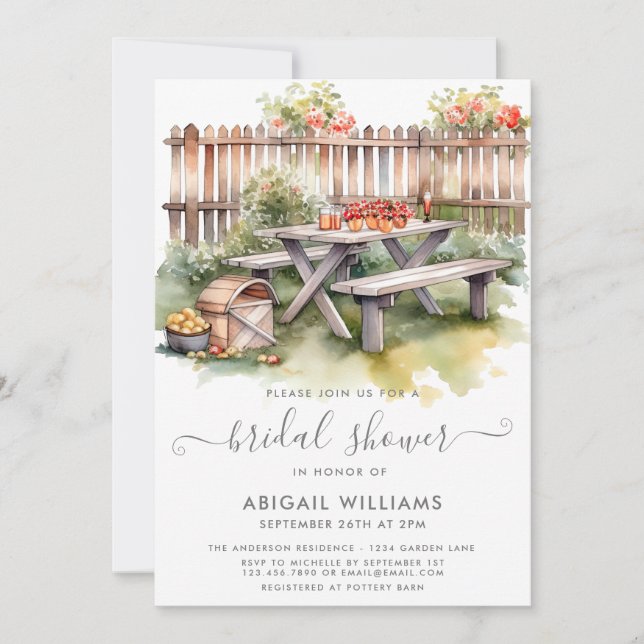 Beautiful Picnic Backyard Red Floral Bridal Shower Invitation (Front)