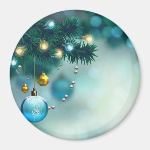 Beautiful Pine Tree With Blue Christmas Ball   Magnet