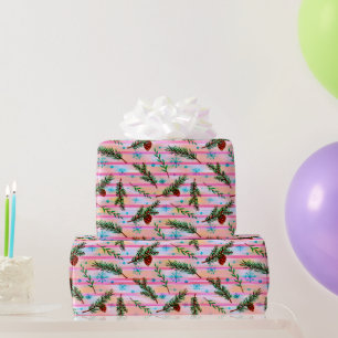 Beautiful Pine Twigs Pink Christmas Wrapping Paper