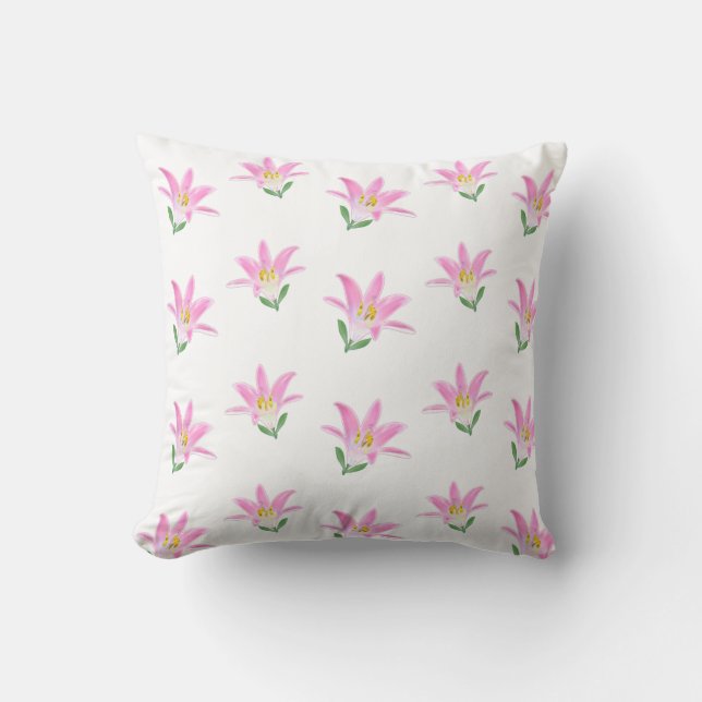 Beautiful Pink Amaryllis Flowers on White Throw Pillow (Front)
