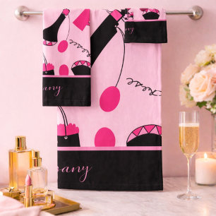 Beautiful Pink and Black Paris Bath Towel Set