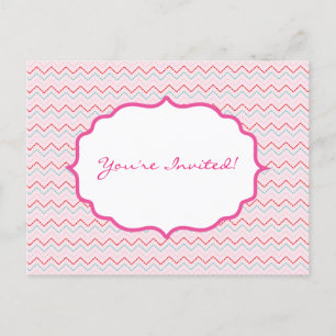 Beautiful Pink And Blue Zig Zag Invitation Postcard