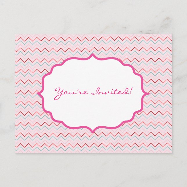 Beautiful Pink And Blue Zig Zag Invitation Postcard (Front)