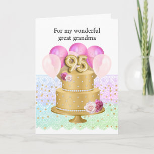 Beautiful Pink and Gold 95th Birthday Cake Card
