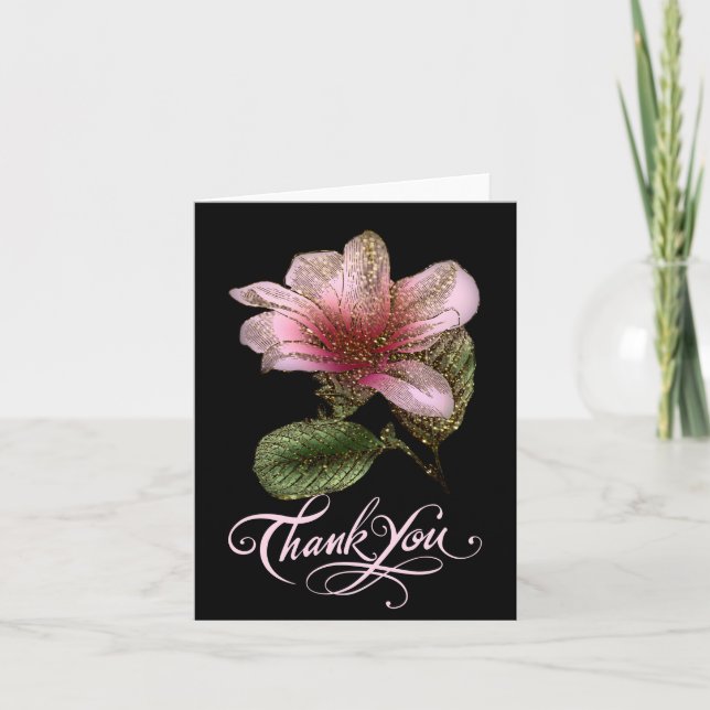 Beautiful Pink and Gold Floral Thank You Card (Front)