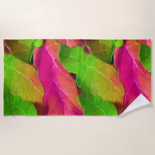 Beautiful Pink and Green Leafy Pattern  Beach Towel