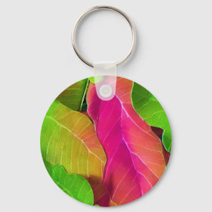 Beautiful Pink and Green Leafy Pattern Keychain